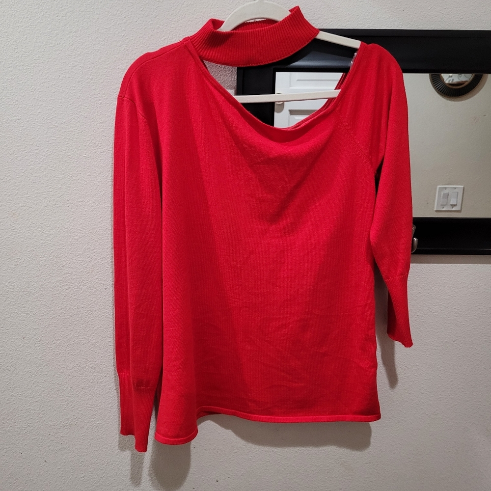 🔥Cyrus Red One Shoulder Cutout Sweater Top  Size L  NWT